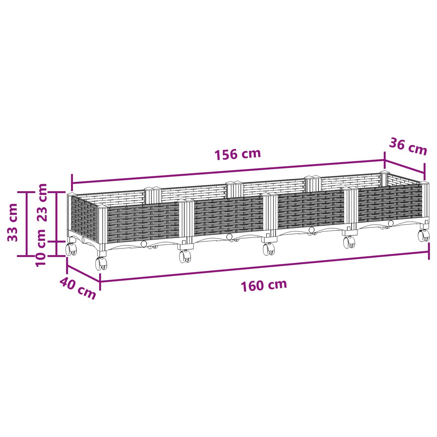 Hagekrukke med hjul Svart 160 x 40 x 29 cm PP