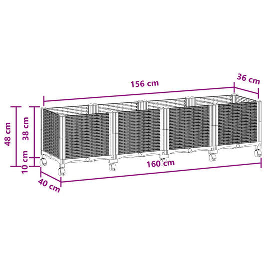 Hagekrukke med hjul Svart 160 x 40 x 44 cm PP