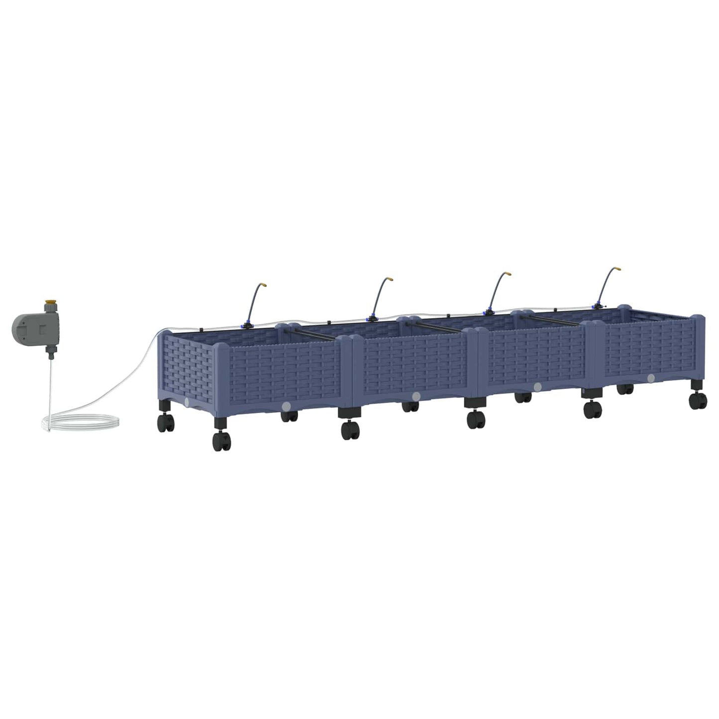 Hageplantekasse med vanning og hjul 4 stk. Grå 160 x 40 x 28 cm