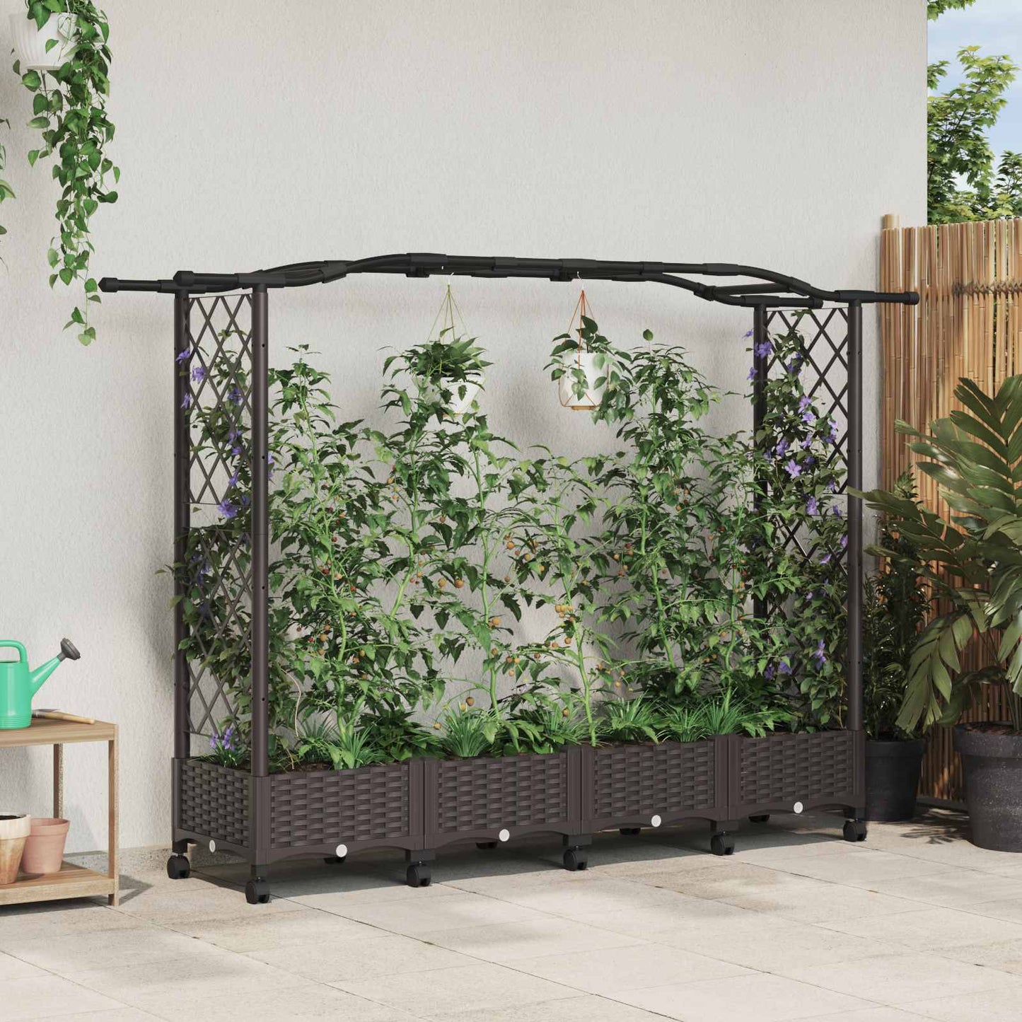 Hevet Bed med Trellis og Tak Brun 207 x 40 x 129 cm PP