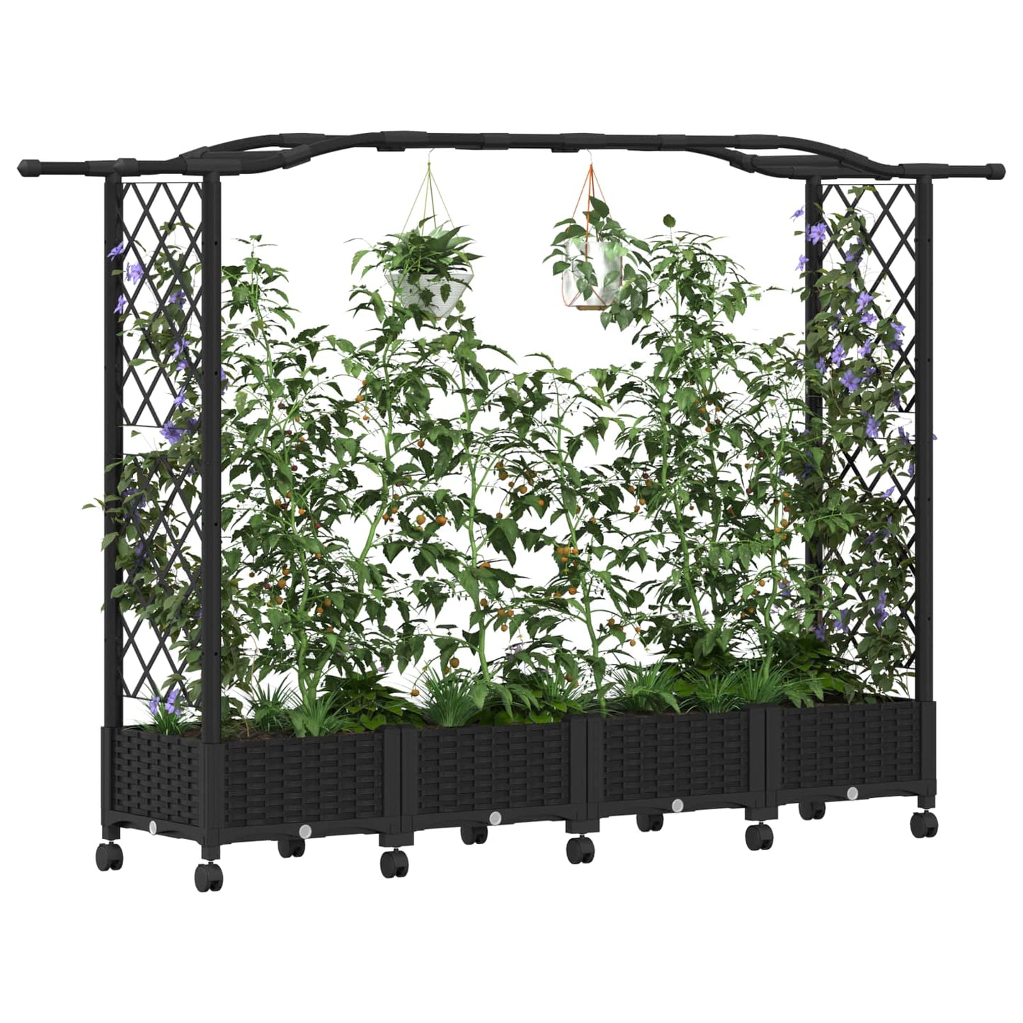 Hevet Bed med Trellis og Tak Svart 207 x 40 x 129 cm PP