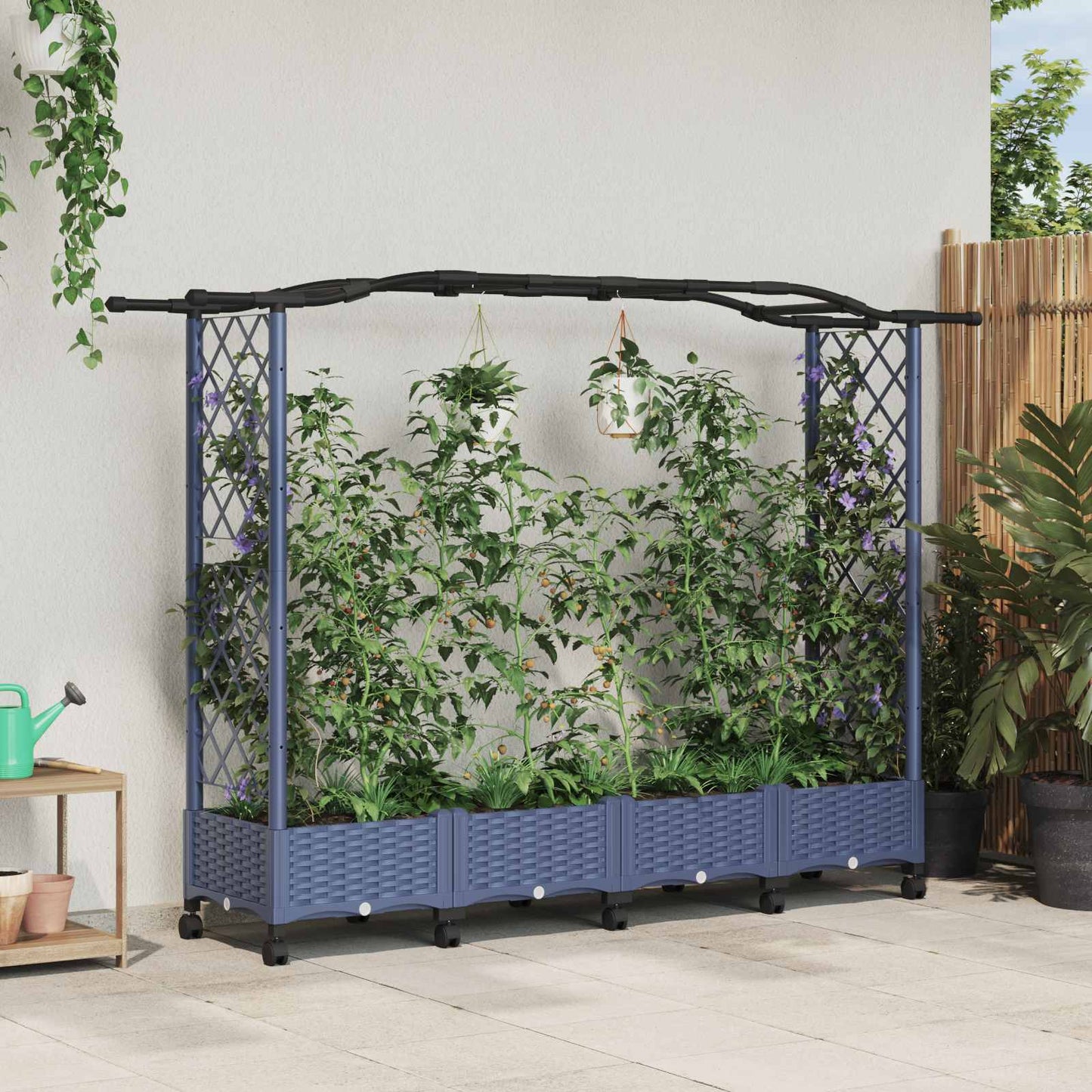 Hevet Bed med Trellis og Tak Grå 207 x 40 x 129 cm PP