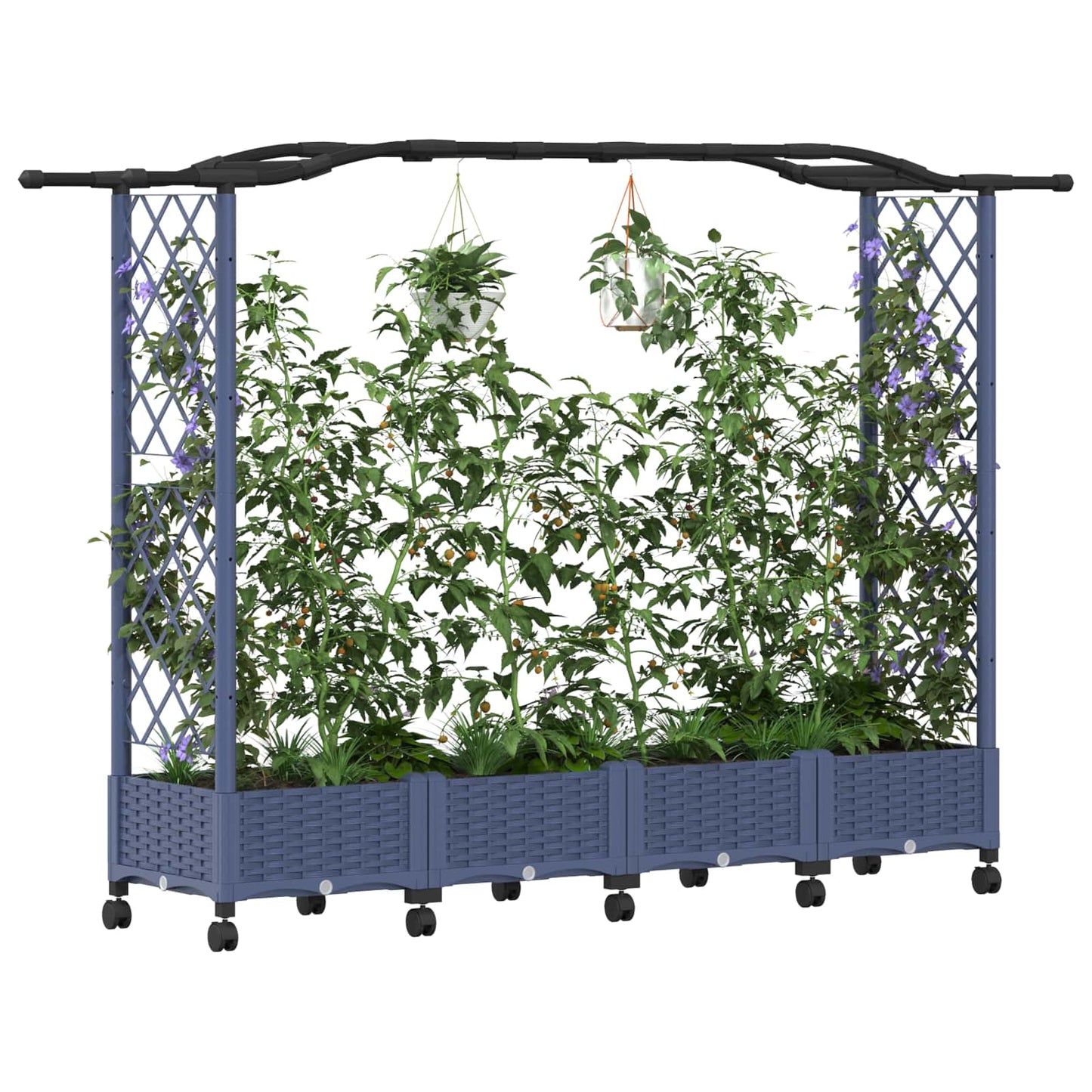 Hevet Bed med Trellis og Tak Grå 207 x 40 x 129 cm PP