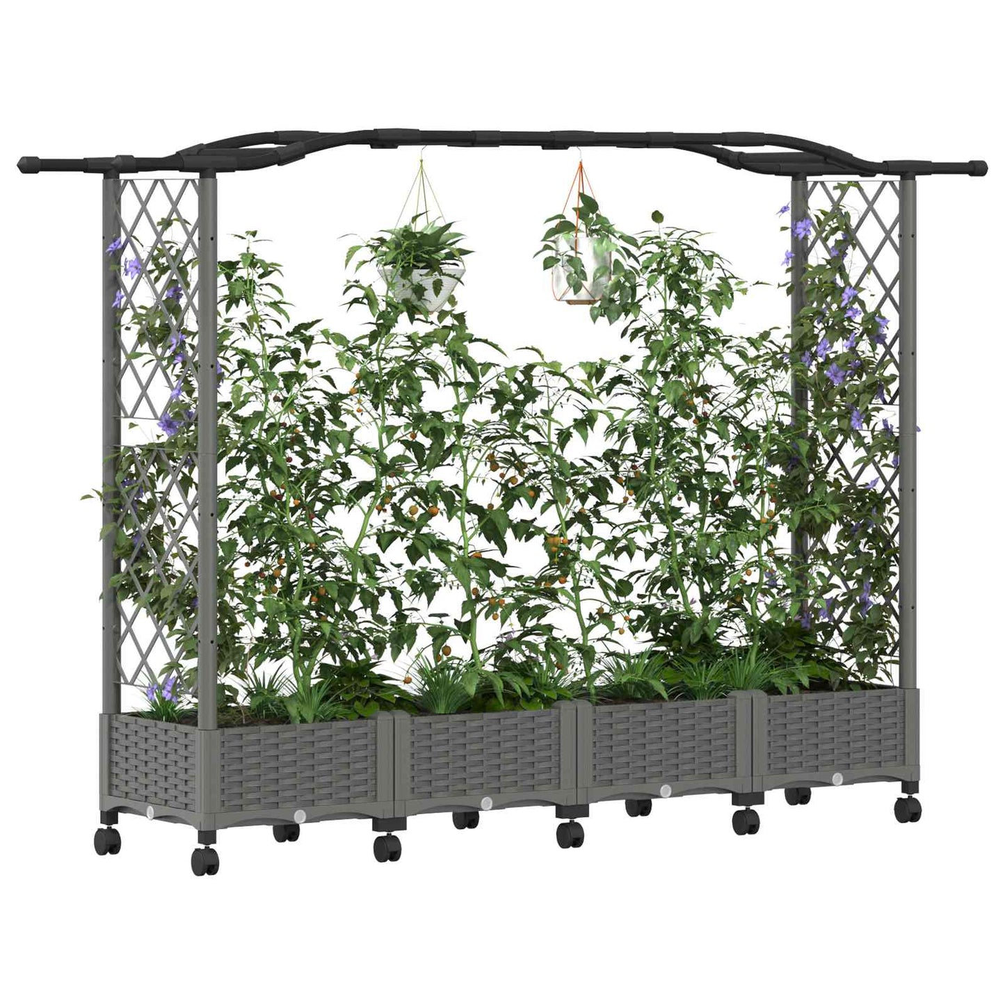 Hevet Bed med Trellis og Tak Lysegrå 207 x 40 x 129 cm PP