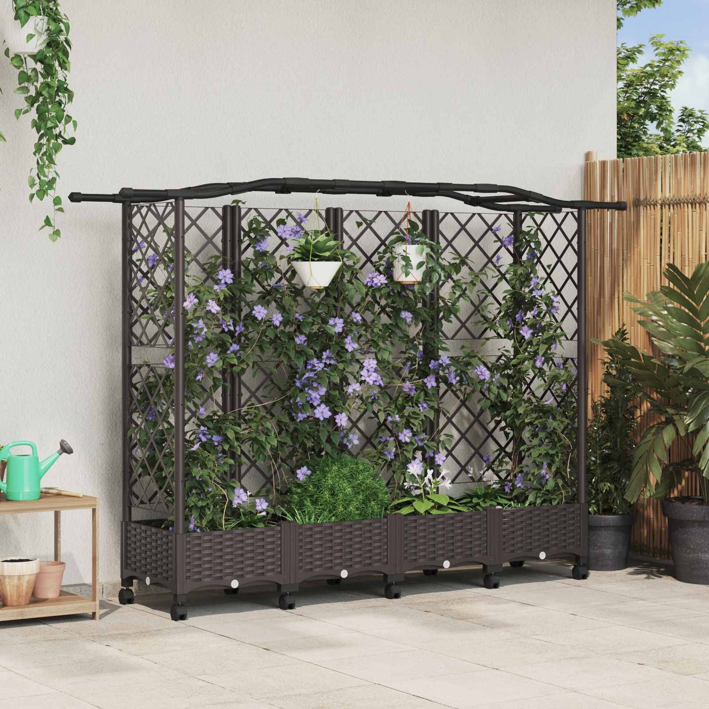 Hevet Bed med Trellis og Tak Brun 203,5 x 40 x 129 cm PP