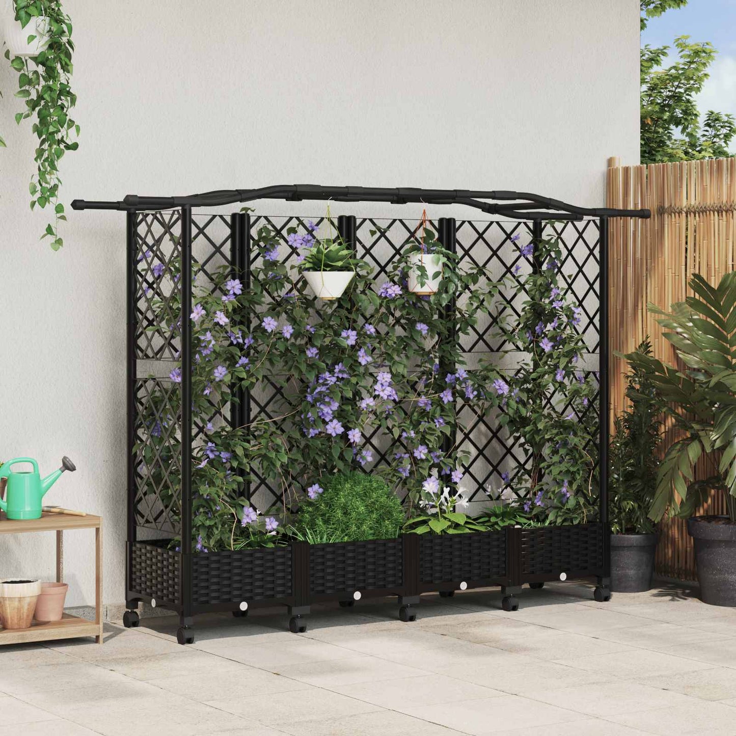 Hevet Bed med Trellis og Tak Svart 203,5 x 40 x 129 cm PP