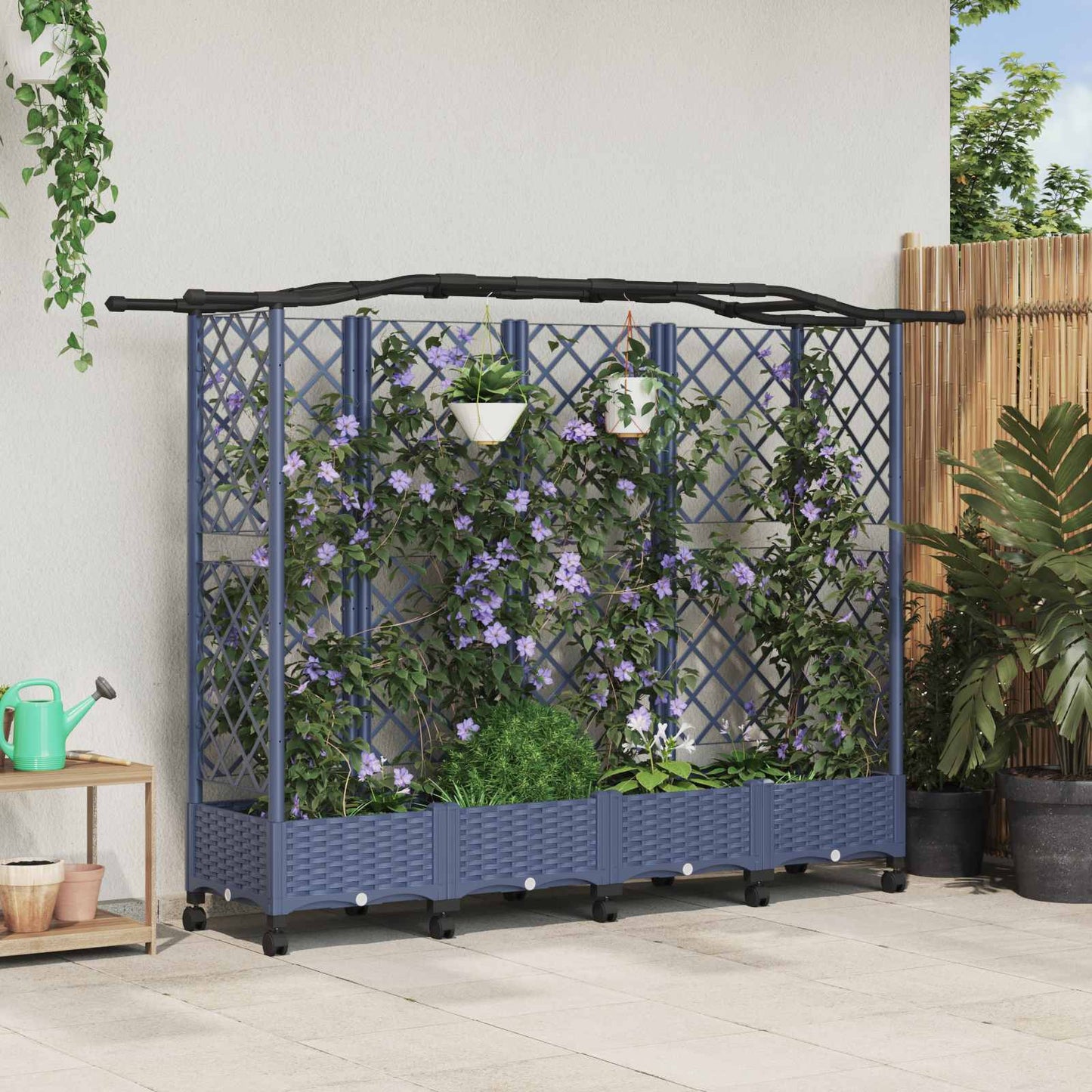 Hevet Bed med Trellis og Tak Grå 203,5 x 40 x 129 cm PP