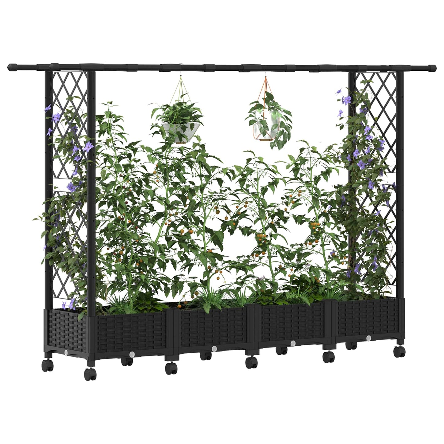 Hevet Bed med Trellis og Tak Svart 203 x 40 x 127 cm PP