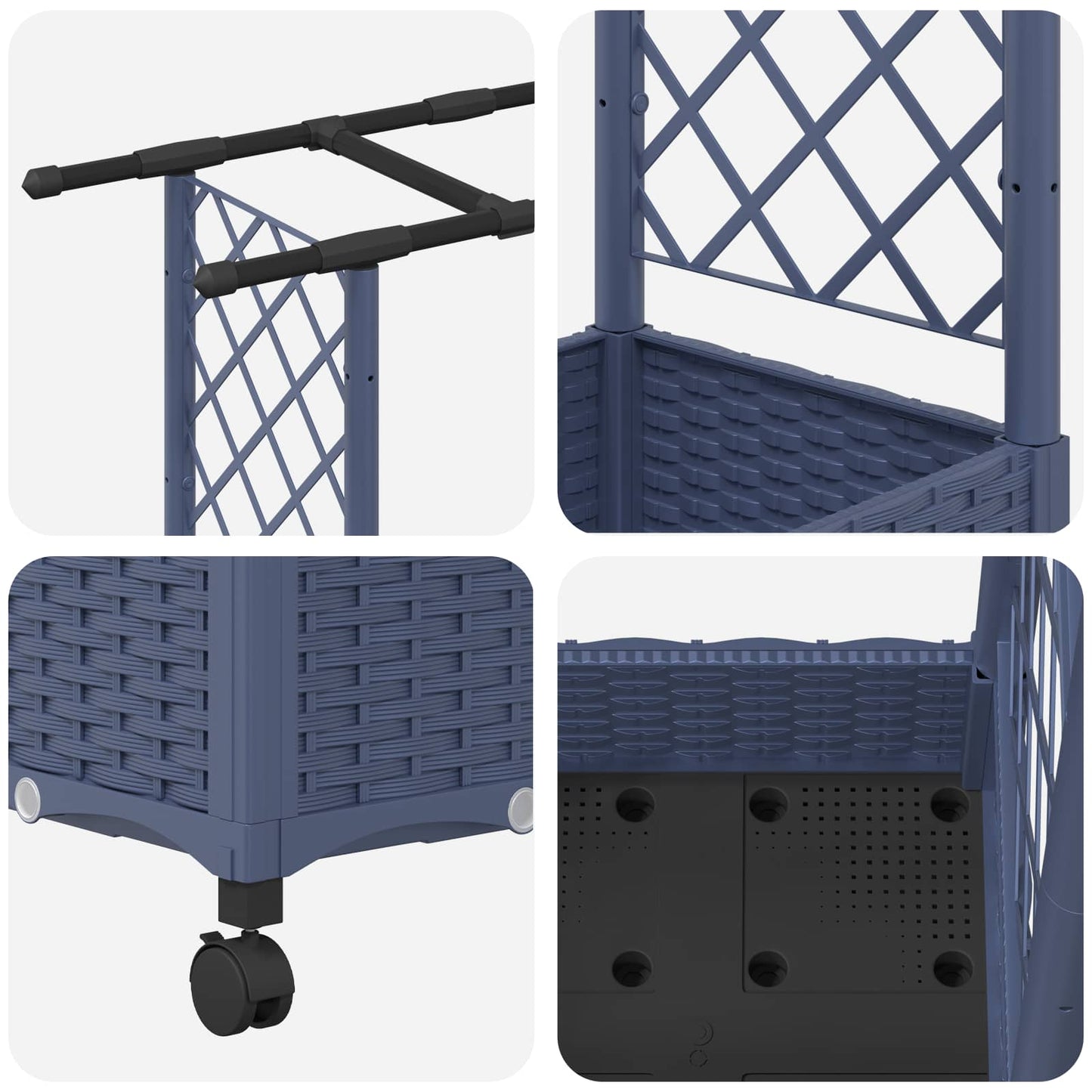 Hevet Bed med Trellis og Tak Grå 203 x 40 x 127 cm PP