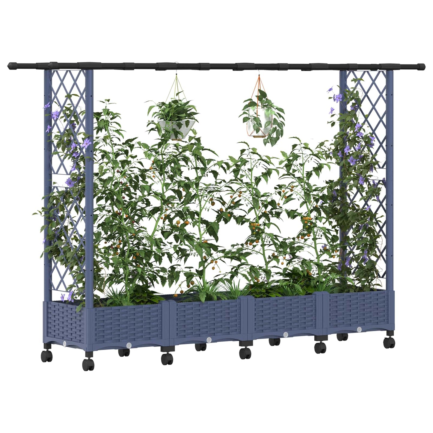 Hevet Bed med Trellis og Tak Grå 203 x 40 x 127 cm PP
