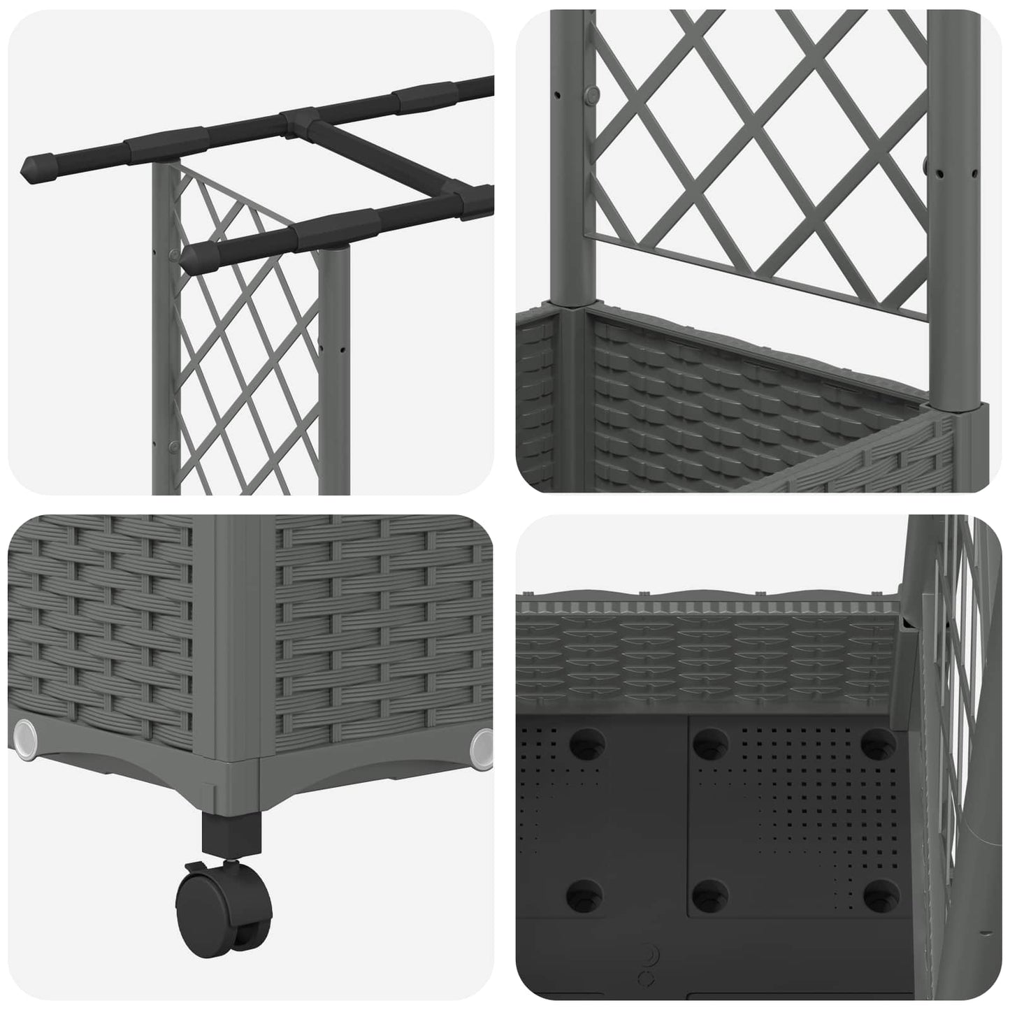 Hevet Bed med Trellis og Tak Lysegrå 203 x 40 x 127 cm PP