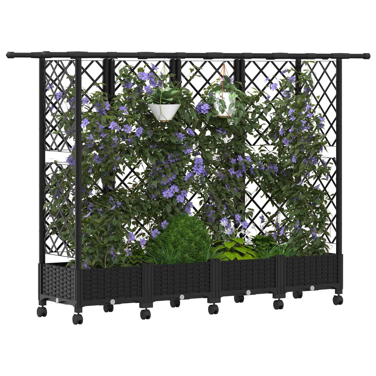 Hevet Bed med Trellis og Tak Svart 202,5 x 40 x 127 cm PP