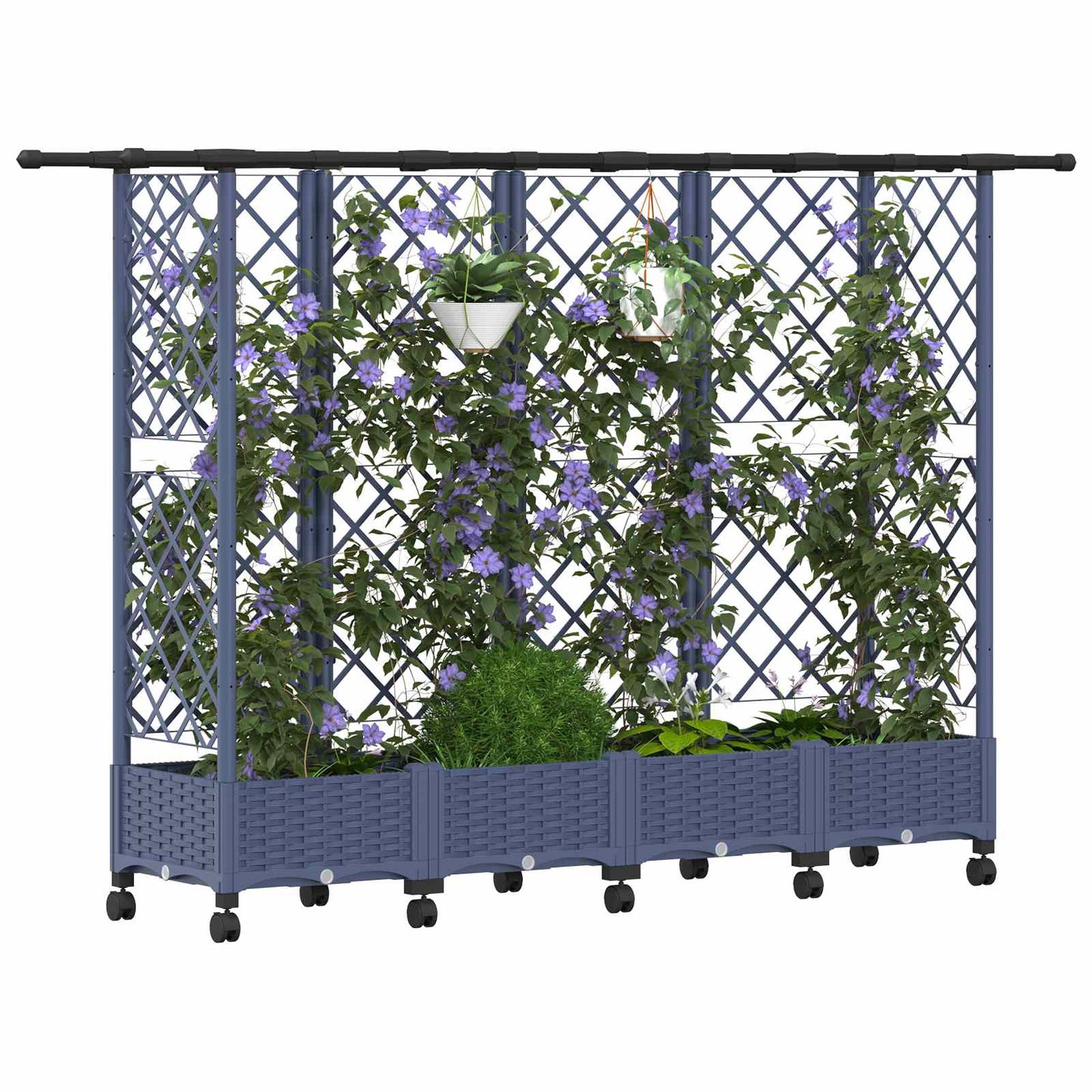 Hevet Bed med Trellis og Tak Grå 202,5 x 40 x 127 cm PP