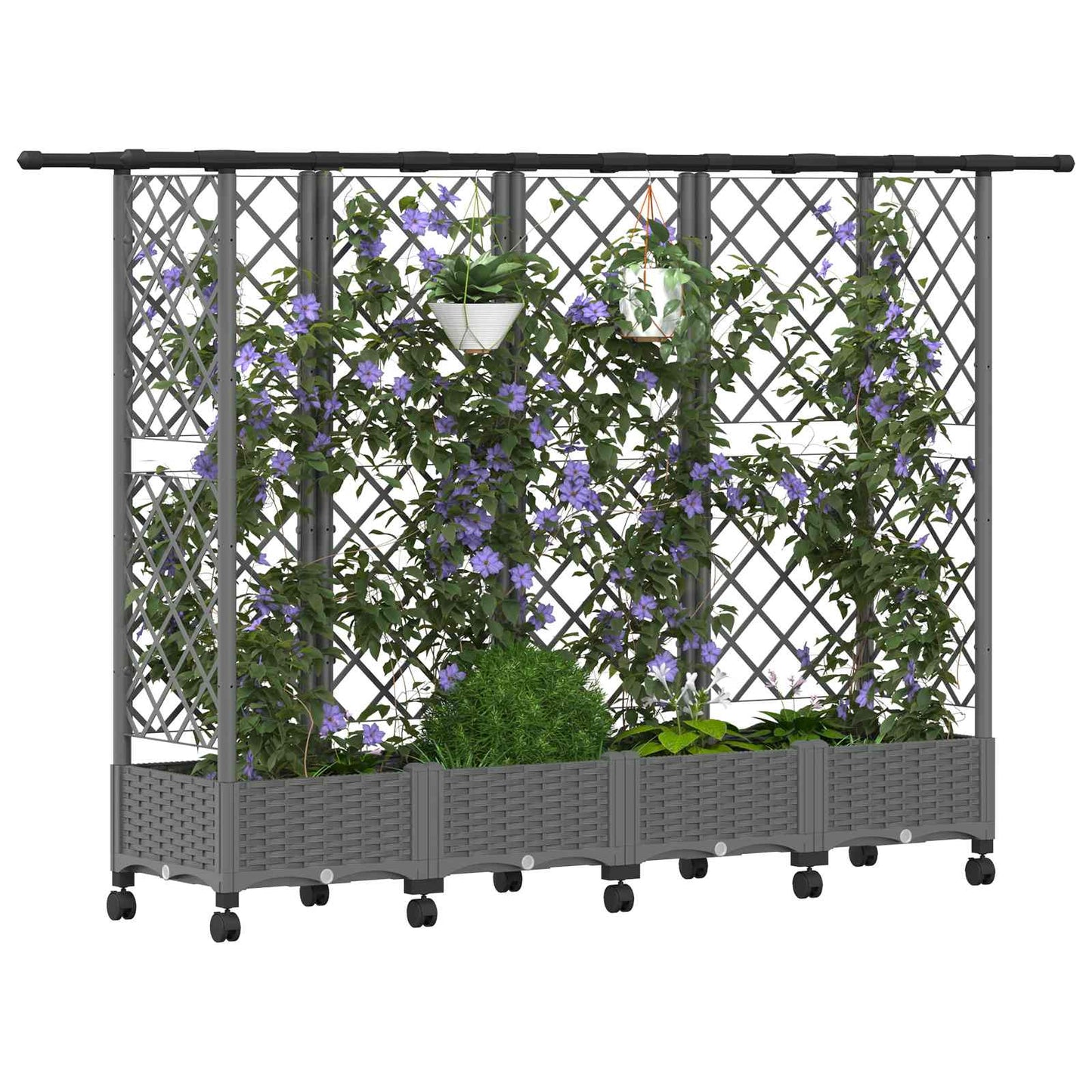 Hevet Bed med Trellis og Tak Lysegrå 202,5 x 40 x 127 cm PP