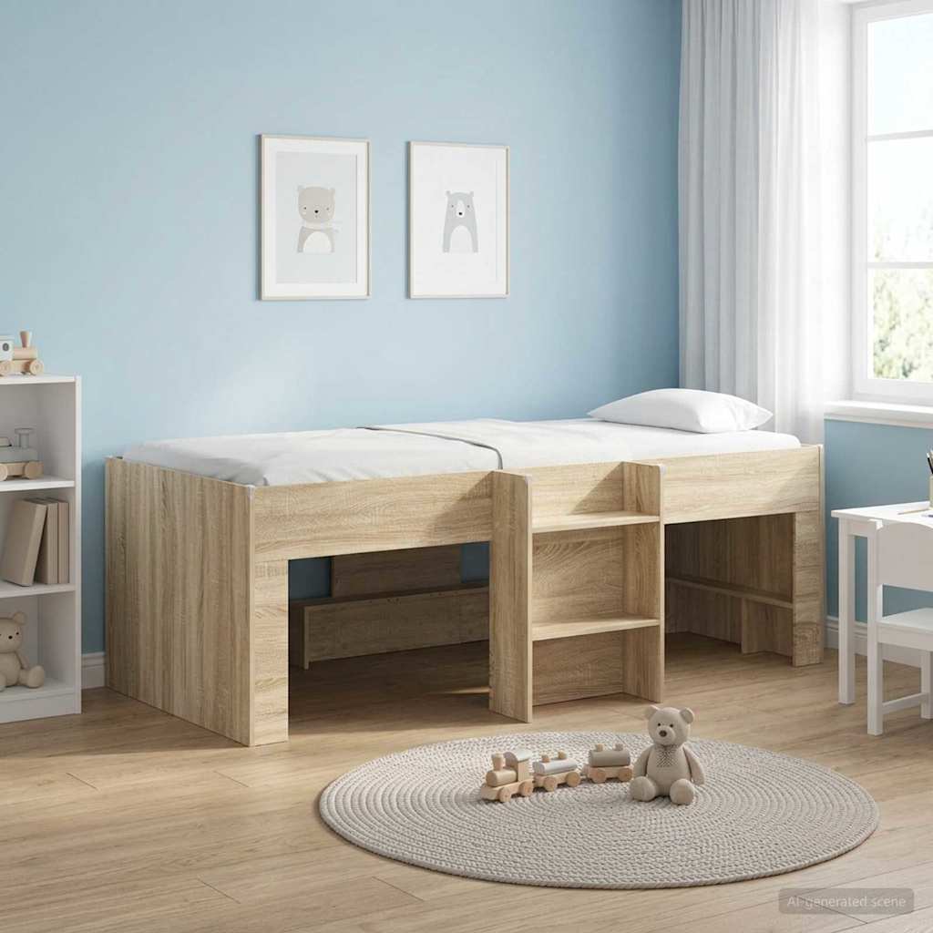 Barnas Høye Sengramme Sonoma eik 90 x 190 cm Konstruert tre