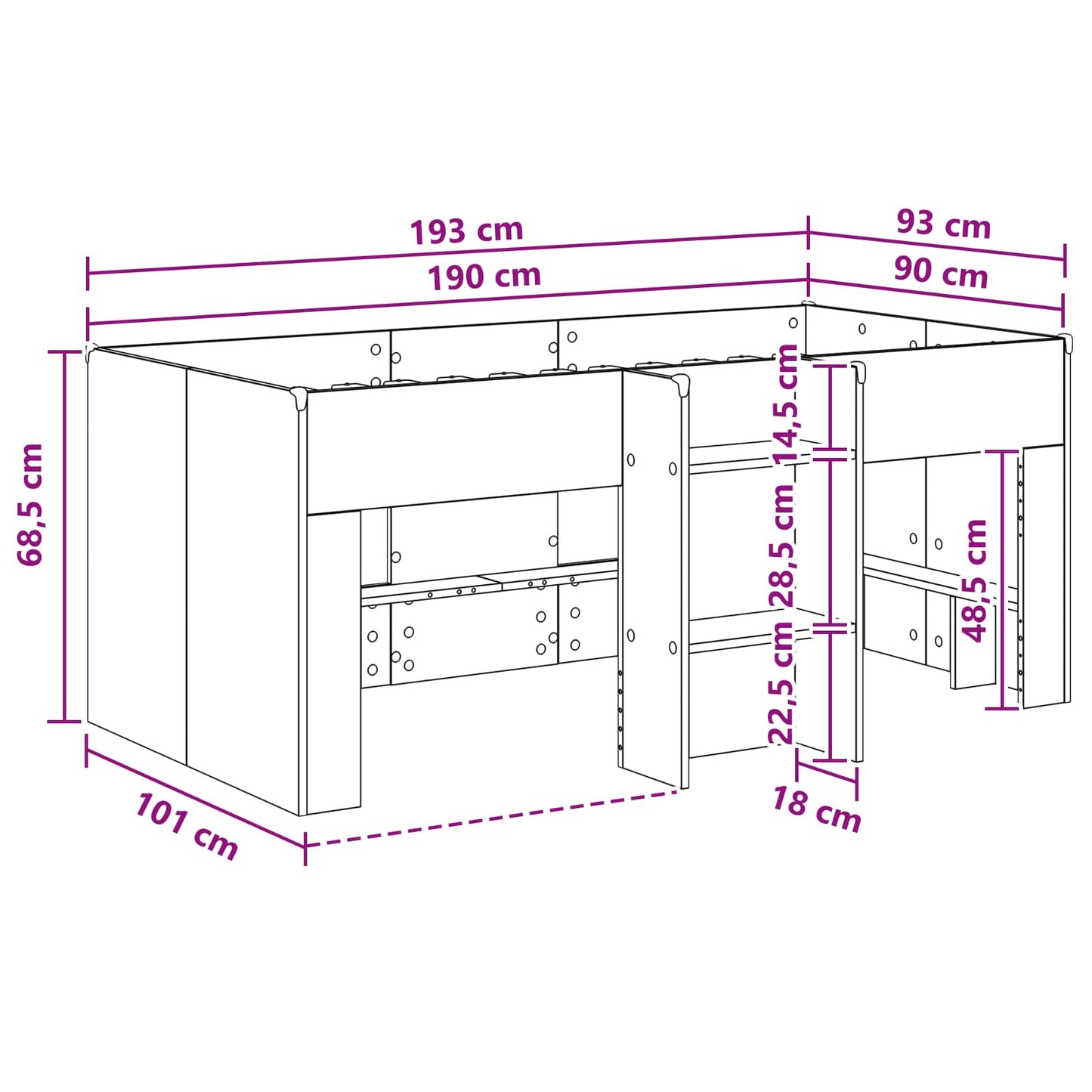 Barnas Høye Sengramme 2 pcs Gammelt tre 90 x 190 cm