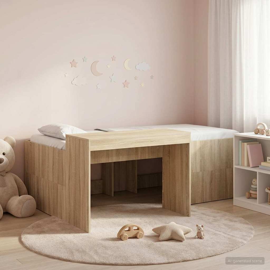 Barneseng med skrivebord Sonoma eik 80 x 200 cm Konstruert tre