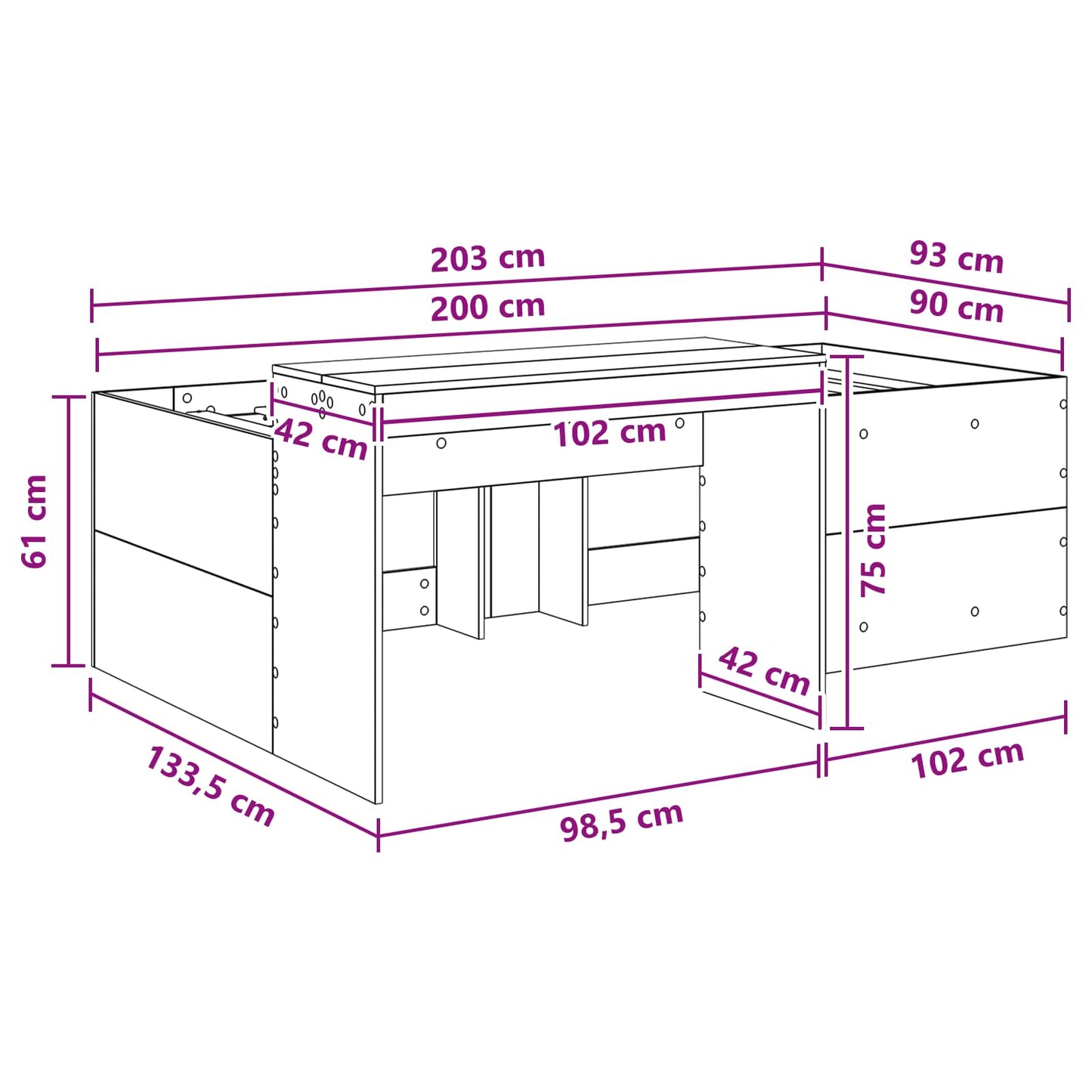 Barneseng med skrivebord Hvit 90 x 200 cm Konstruert tre