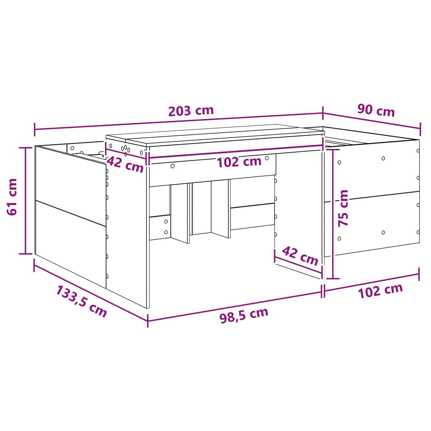 Barneseng med skrivebord Betonggrå 90 x 200 cm Konstruert tre