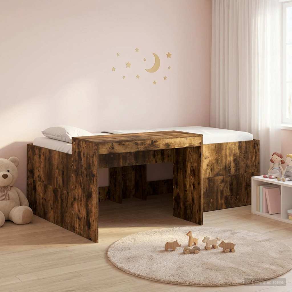 Barneseng med skrivebord Røkt Eik 90 x 200 cm Konstruert tre