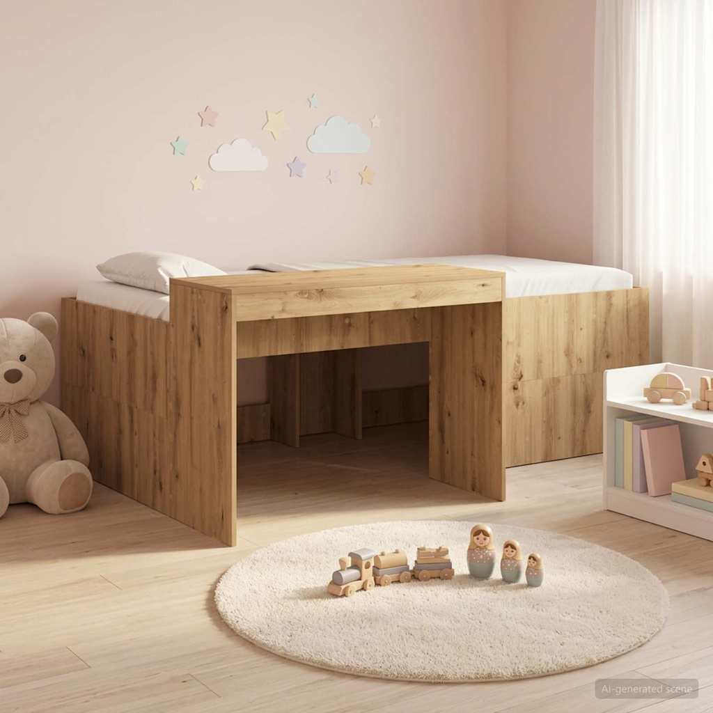 Barneseng med skrivebord Artisan eik 90 x 200 cm Konstruert tre
