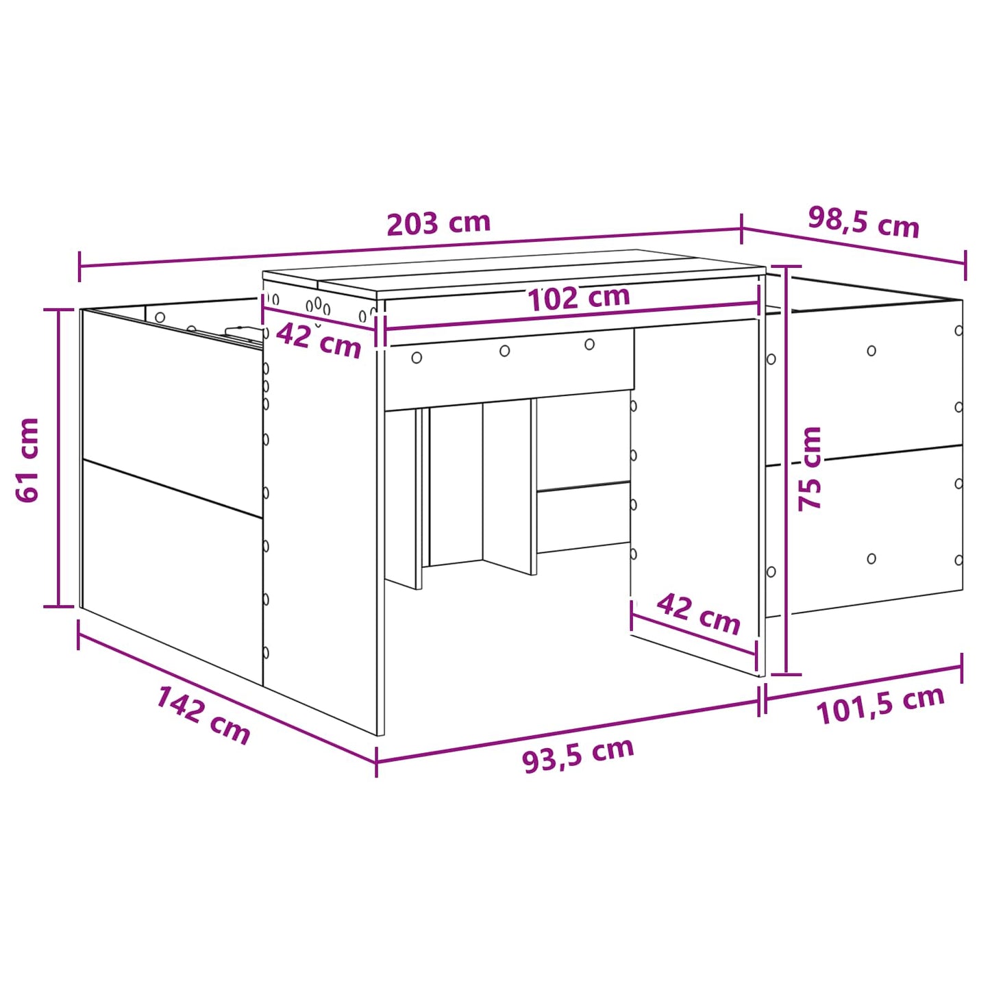 Barneseng med skrivebord Sonoma eik 98.5 x 200 cm