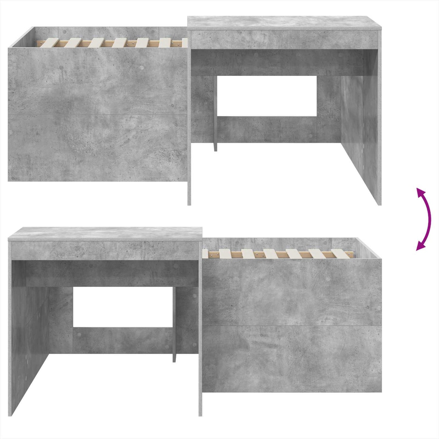 Barneseng med skrivebord Betonggrå Konstruert tre