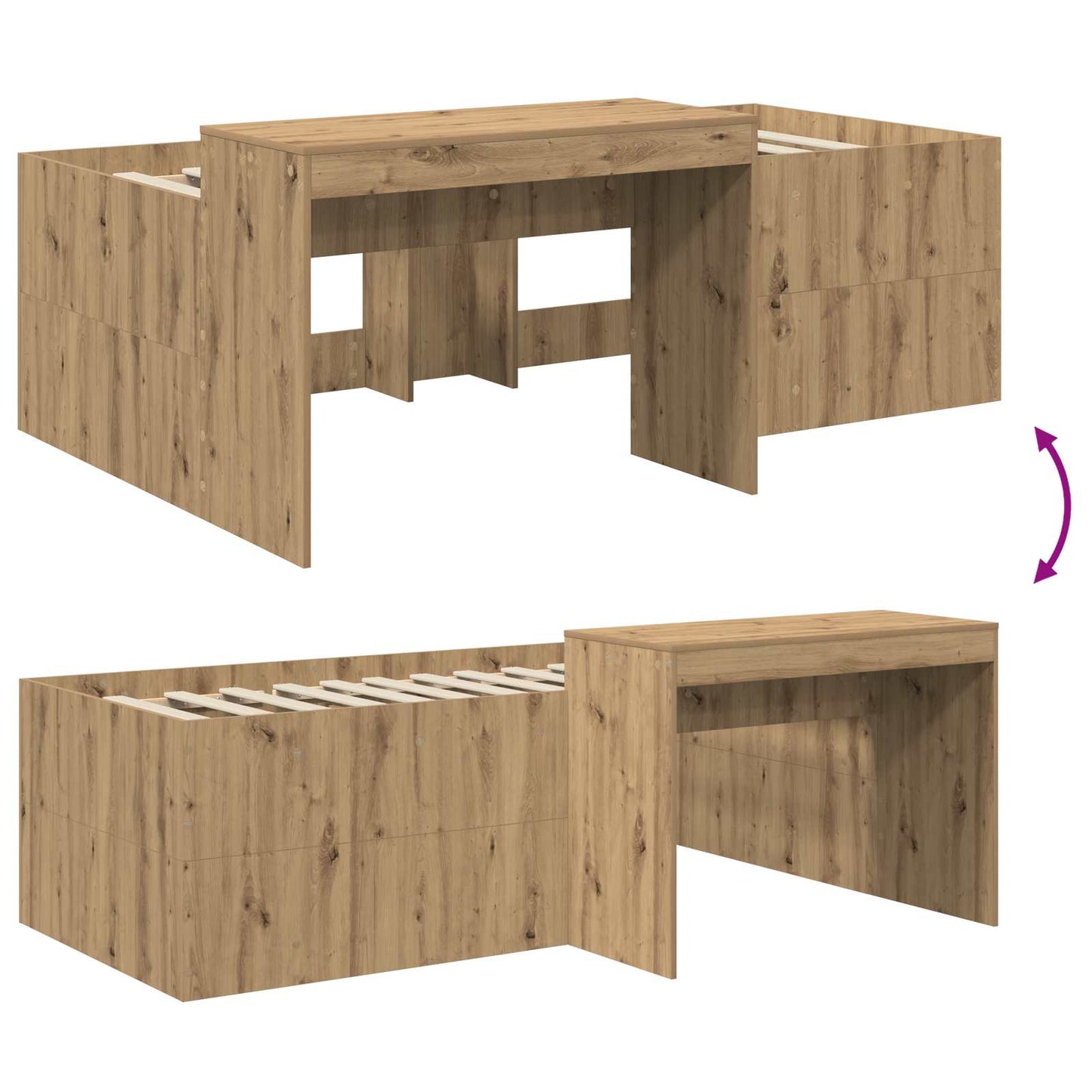 Barneseng med skrivebord Artisan eik 75 x 190 cm Konstruert tre