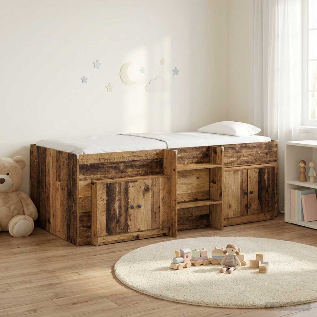 Loft Seng Ramme med Skap 3 stk. Gammelt tre Konstruert tre