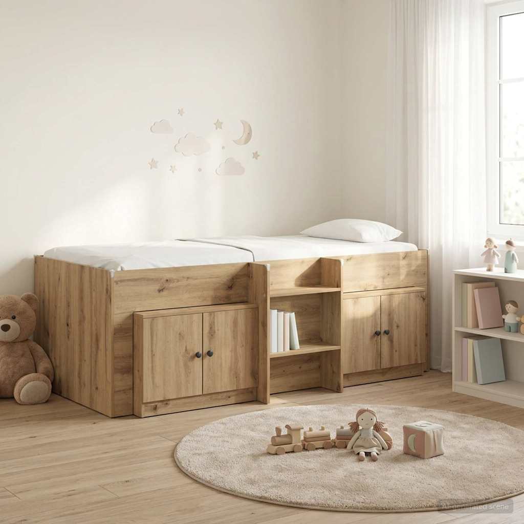 Loft Seng Ramme med Skap 3 stk. Artisan eik Konstruert tre