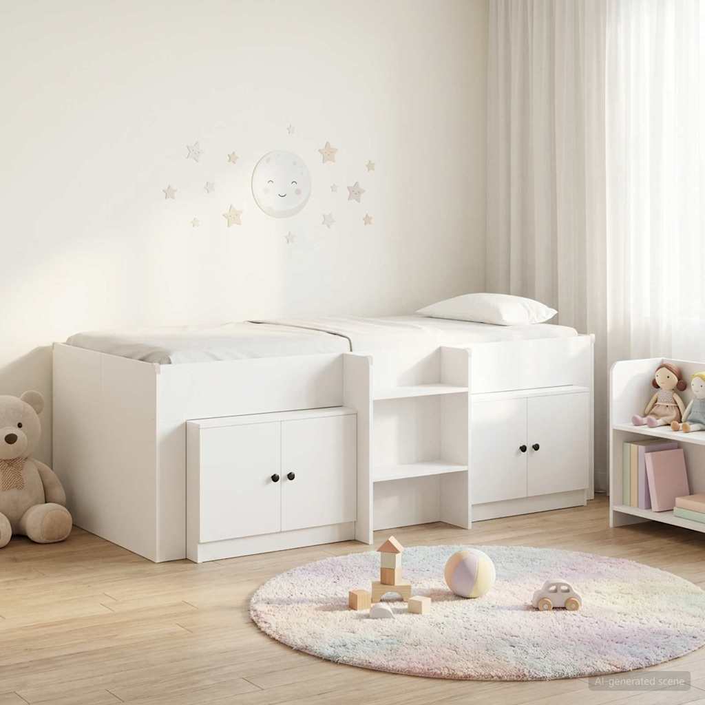 Loft Seng Ramme med Skap med lagring 3 stk. Hvit Konstruert tre