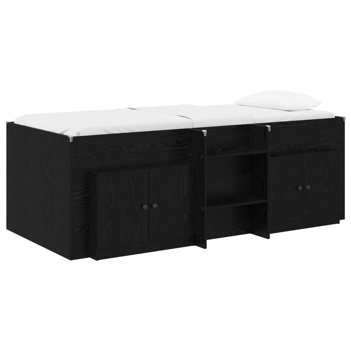 Loft Seng Ramme med Skap med lagring 3 pcs Svart Konstruert tre