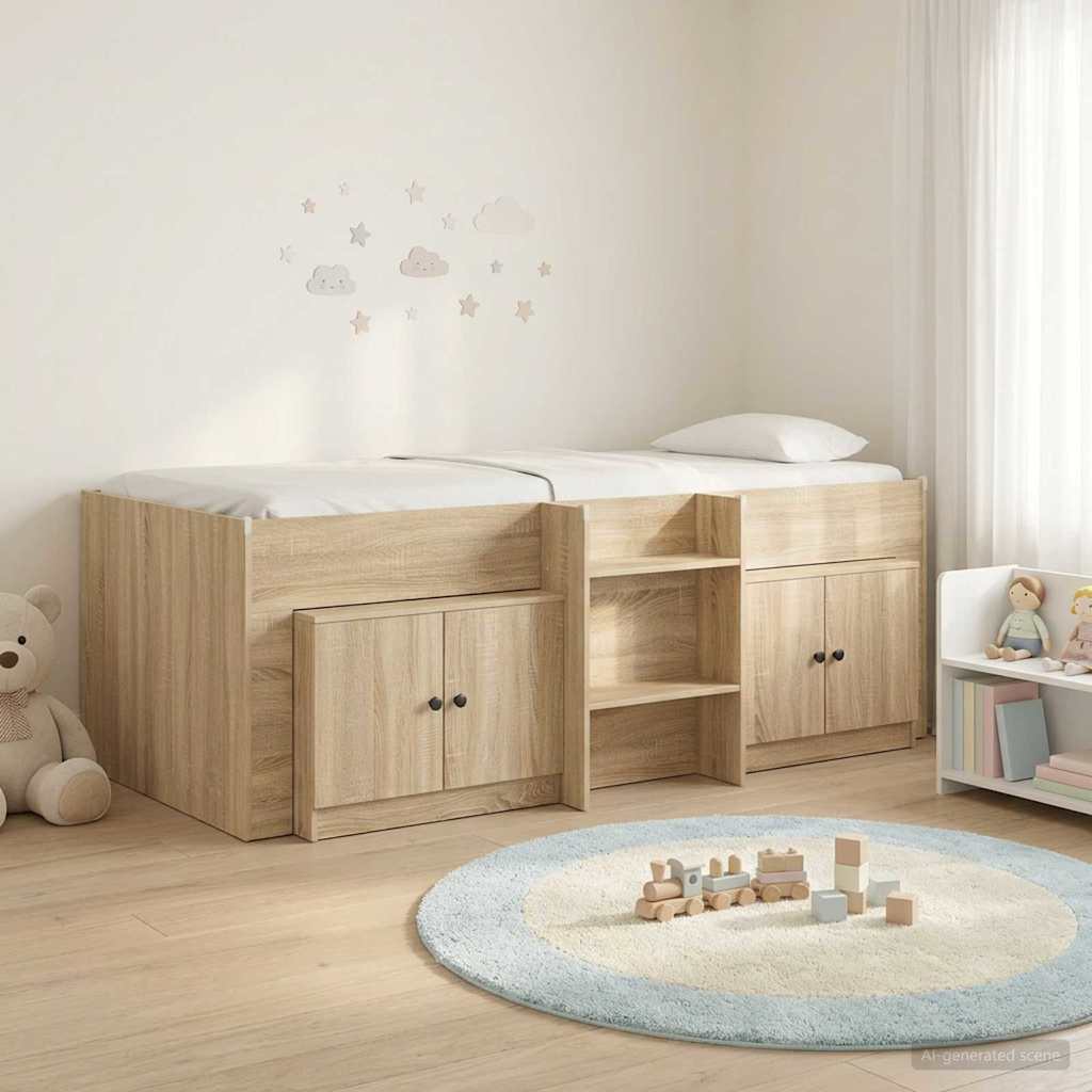 Loft Seng Ramme med Skap 3 stk. Sonoma eik Konstruert tre