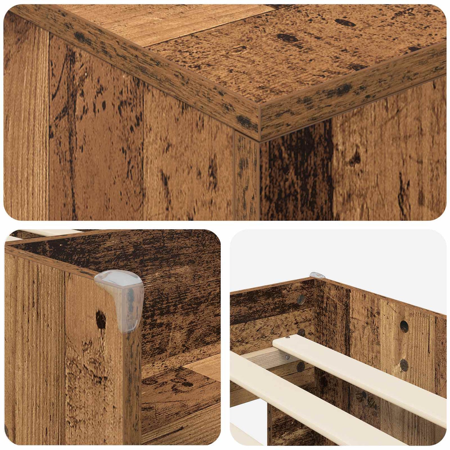 Loft Seng Ramme med Skap 3 stk. Gammelt tre Konstruert tre