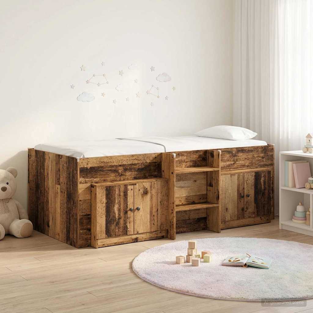 Loft Seng Ramme med Skap 3 stk. Gammelt tre Konstruert tre