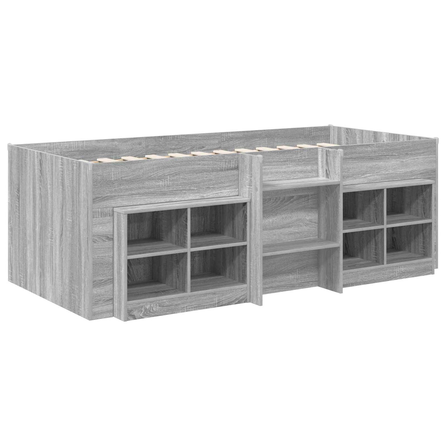 Loft Seng Ramme med Skap 3 stk. Grå Sonoma Konstruert tre