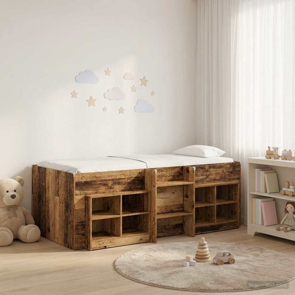Loft Seng Ramme med Skap 3 stk. Gammelt tre Konstruert tre