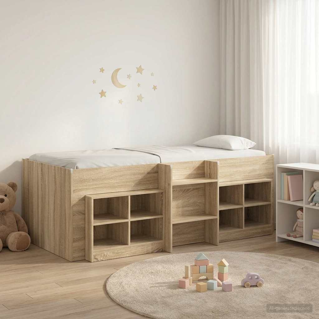 Loft Seng Ramme med Skap 3 stk. Sonoma eik Konstruert tre