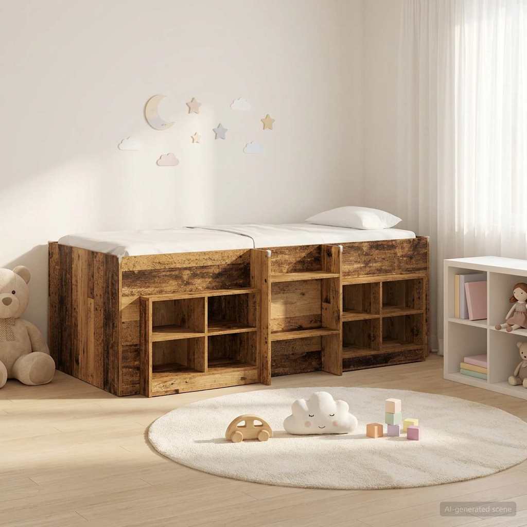 Loft Seng Ramme med Skap 3 stk. Gammelt tre Konstruert tre