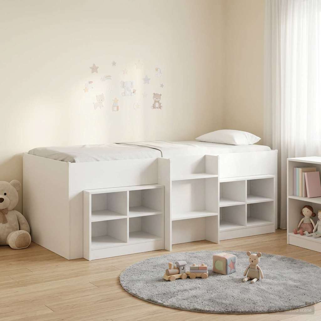 Loft Seng Ramme med Skap med hylle 3 stk. Hvit Konstruert tre