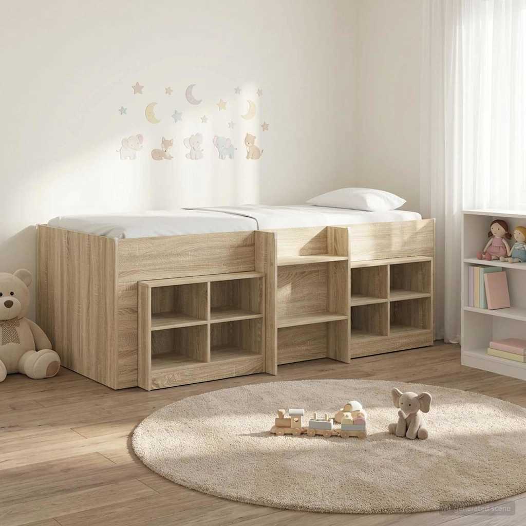 Loft Seng Ramme med Skap 3 stk. Sonoma eik Konstruert tre