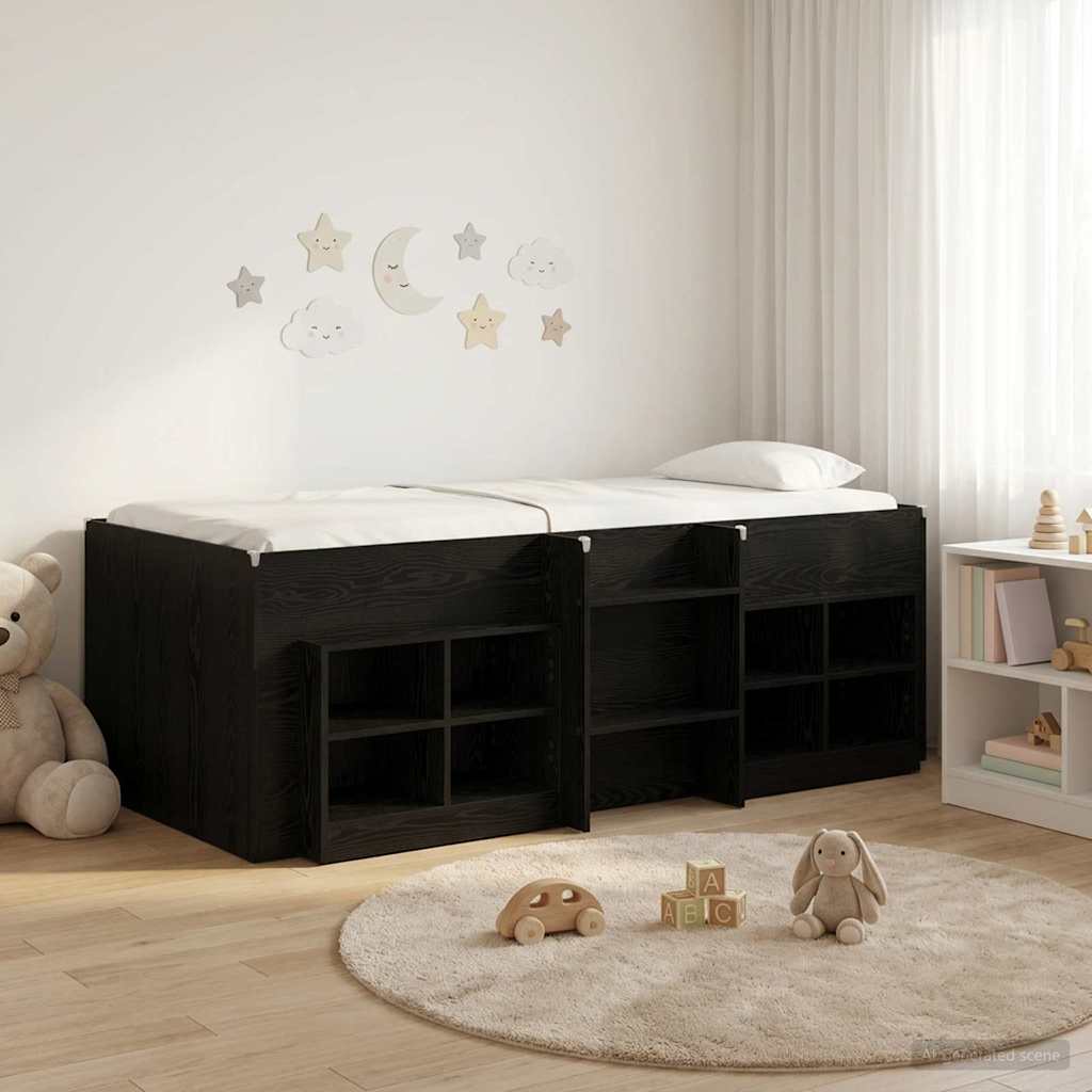 Loft Seng Ramme med Skap med hylle 3 stk. Svart Konstruert tre