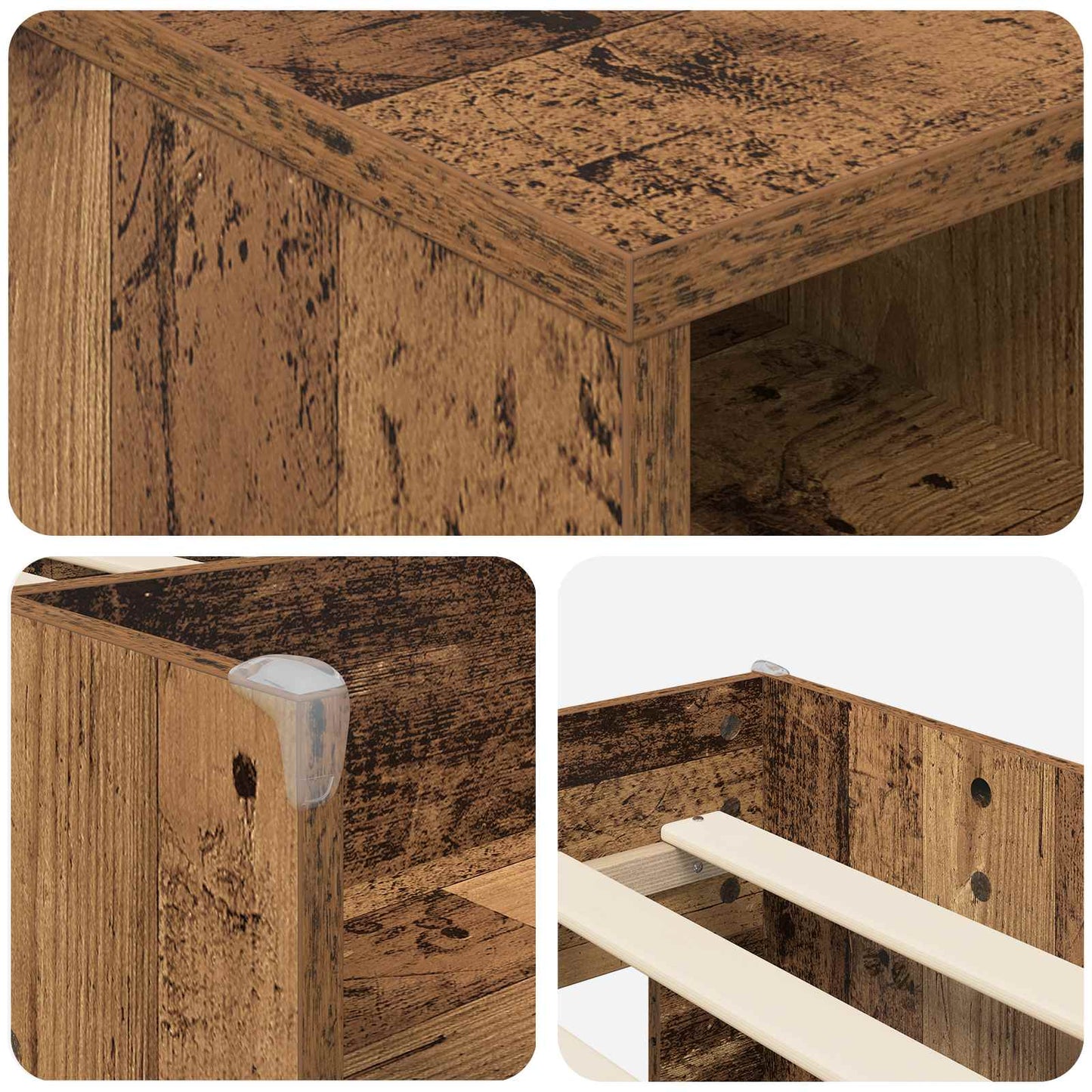 Loft Seng Ramme med Skap 3 stk. Gammelt tre Konstruert tre