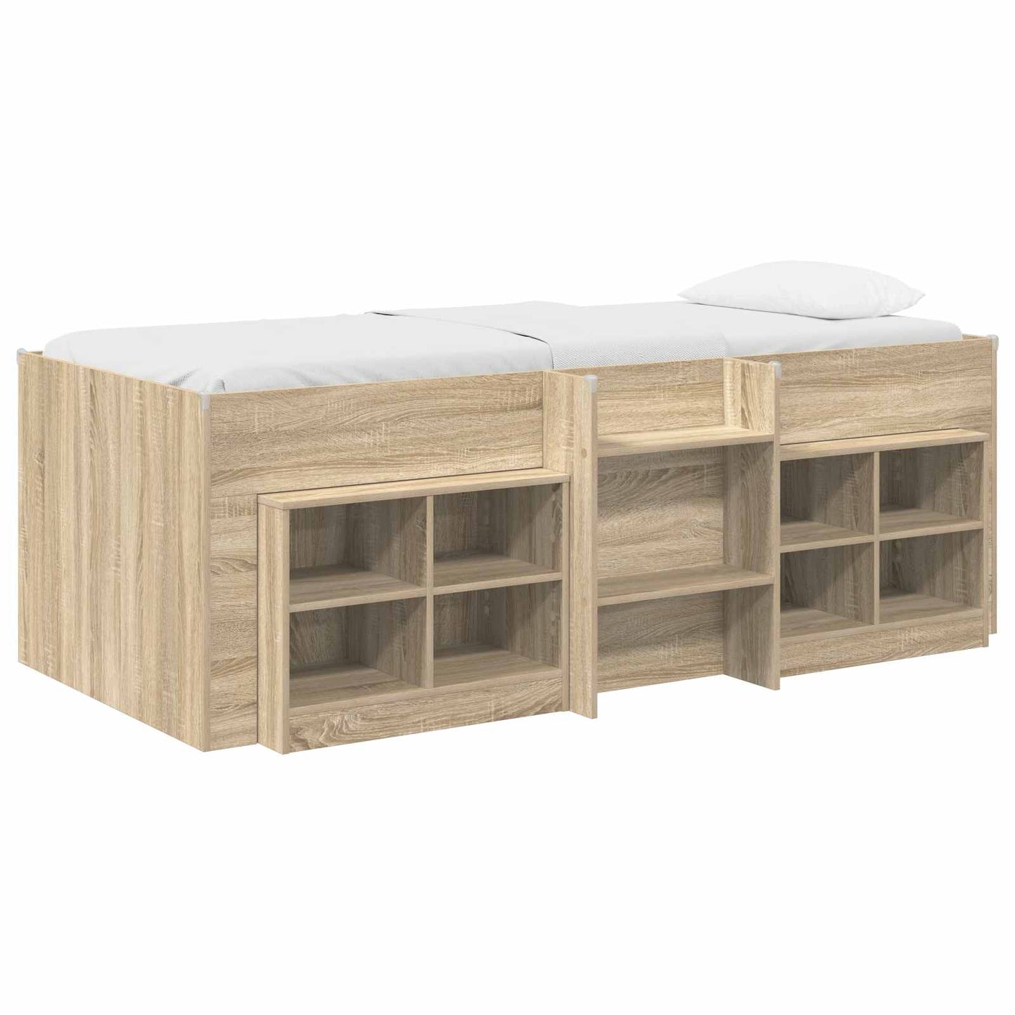 Loft Seng Ramme med Skap 3 stk. Sonoma eik Konstruert tre