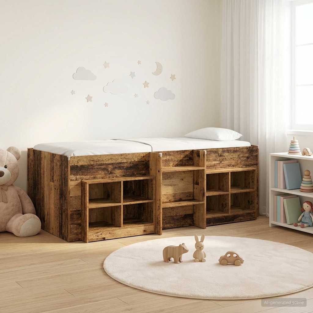 Loft Seng Ramme med Skap 3 stk. Gammelt tre Konstruert tre