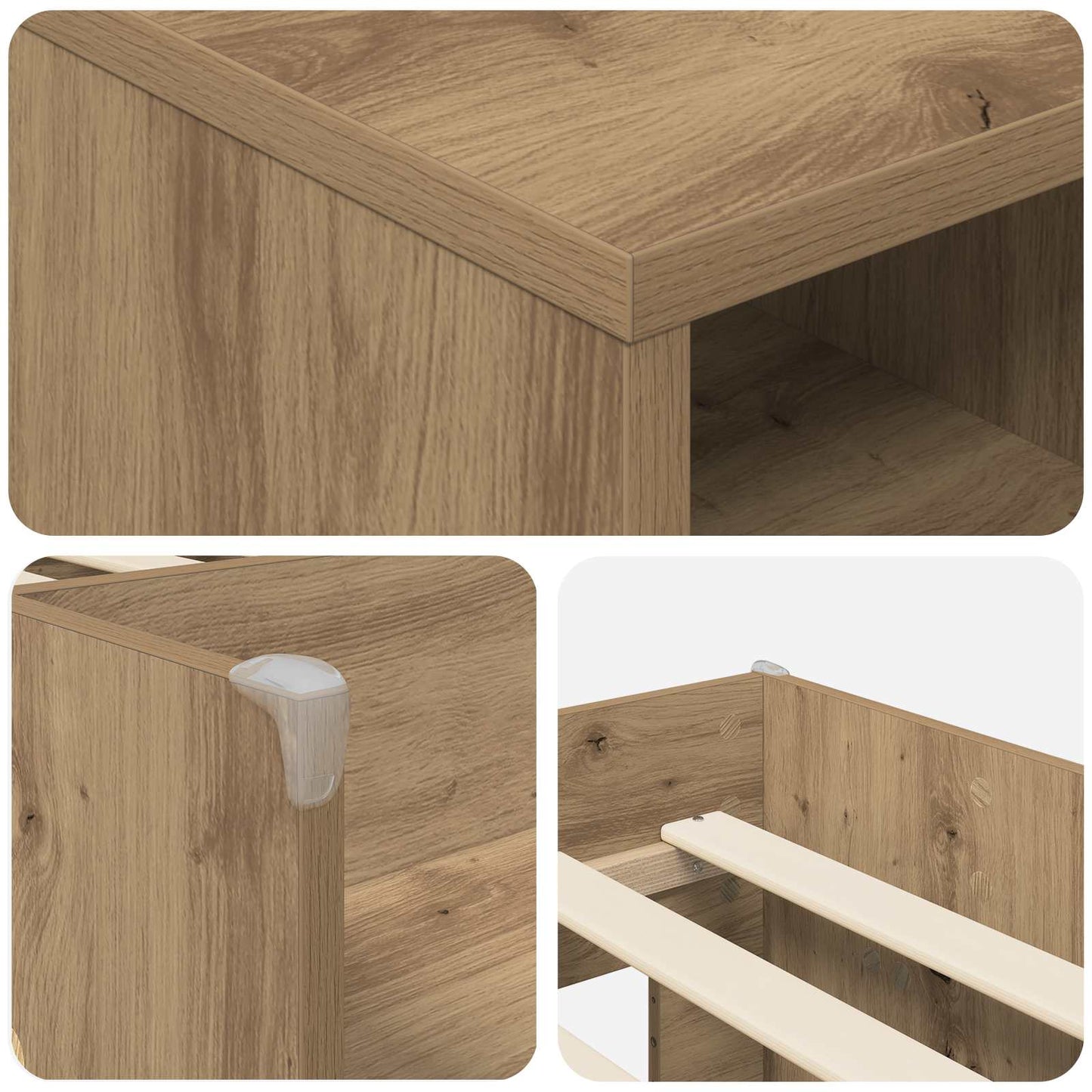 Loft Seng Ramme med Skap 3 stk. Artisan eik Konstruert tre