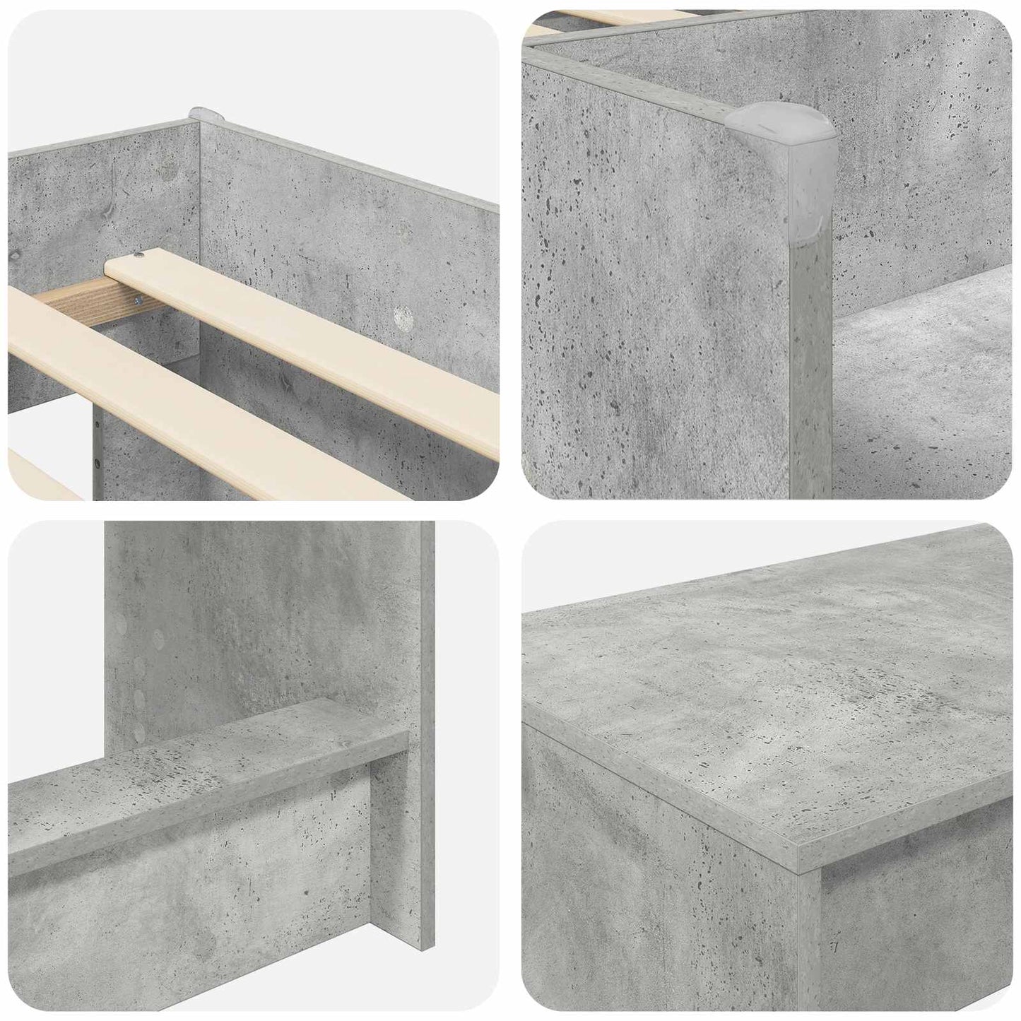 Sengeramme med Skrivebord 2 stk. Betonggrå Konstruert tre