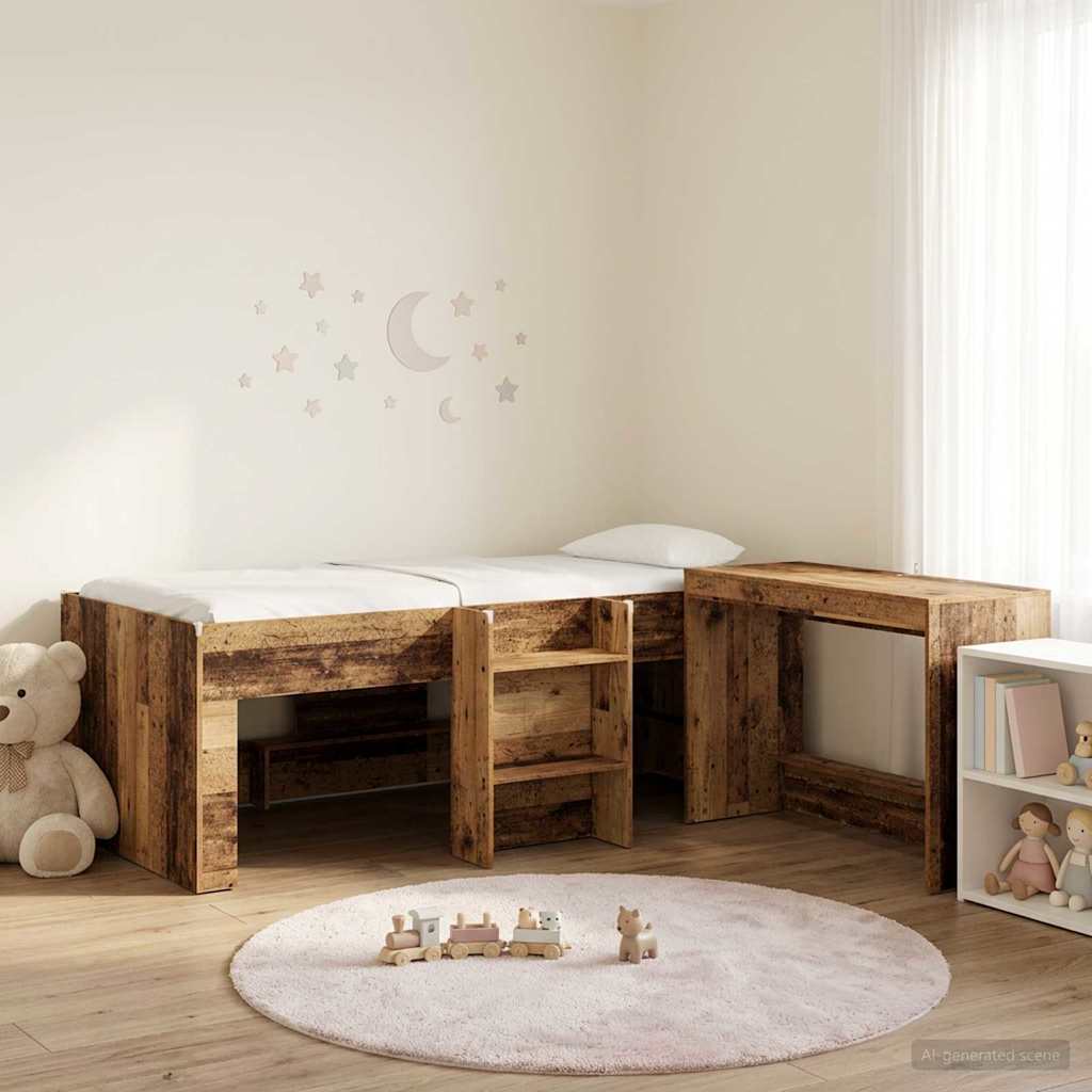 Sengeramme med Skrivebord 2 stk. Gammelt tre Konstruert tre