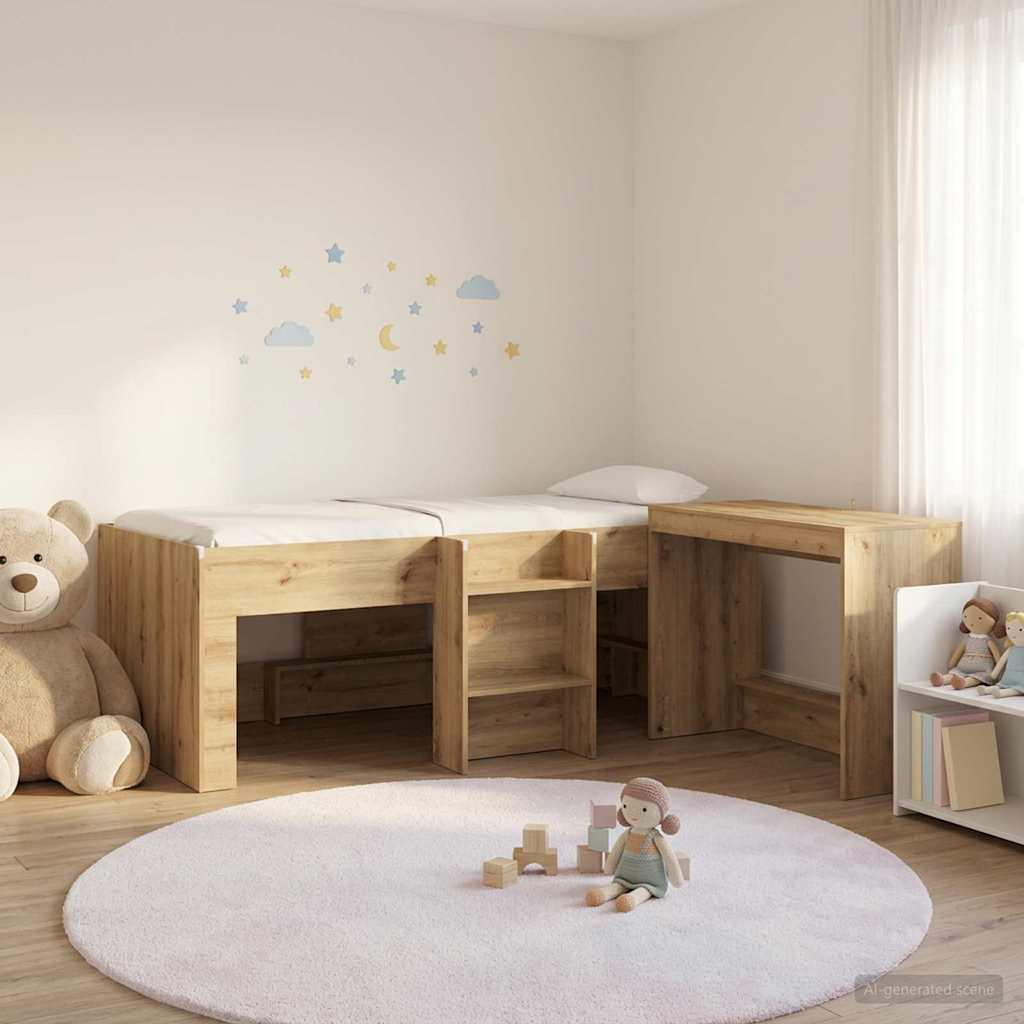 Sengeramme med Skrivebord 2 stk. Artisan eik Konstruert tre