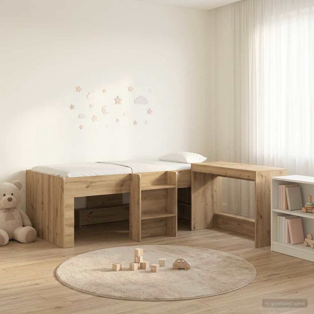 Barneseng med skrivebord 2 stk. Artisan eik Konstruert tre